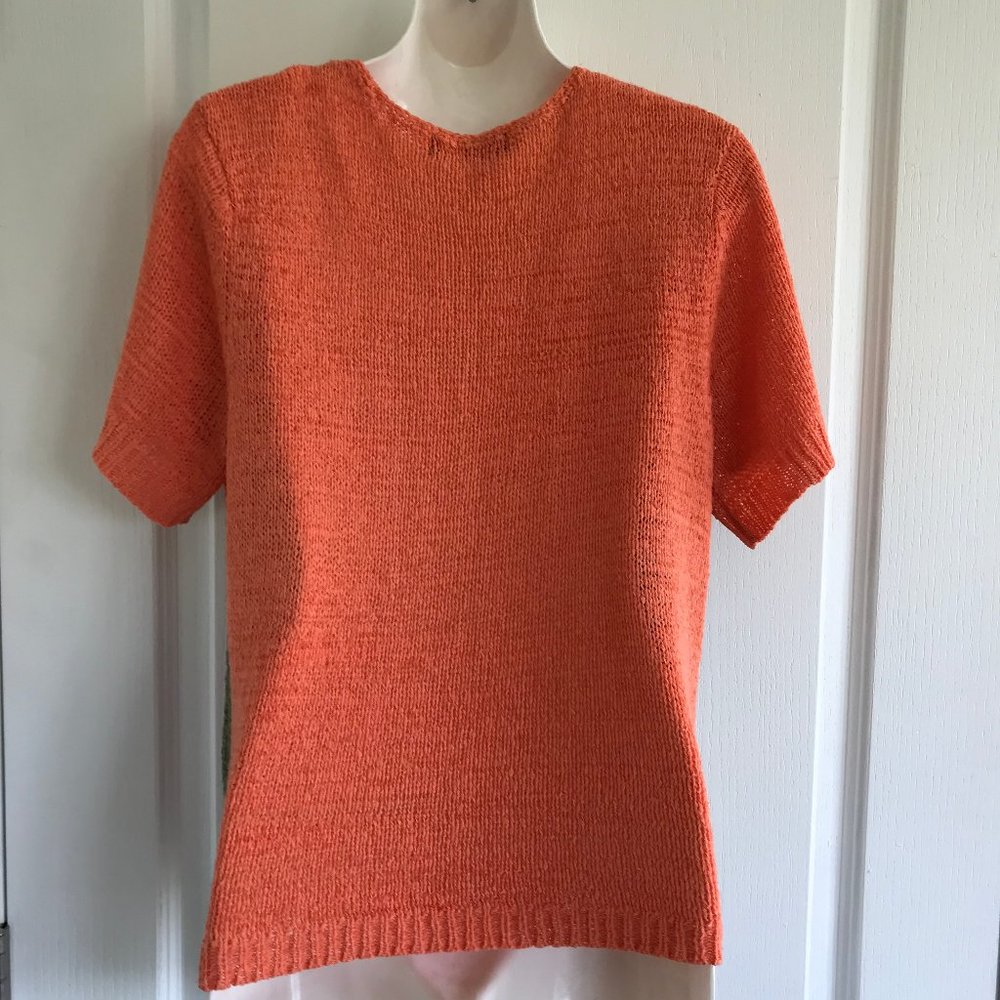 Koret Colorful Short Sleeve Ribbon Knit Sweater Colorblock Flower Pattern - Picture 3 of 6
